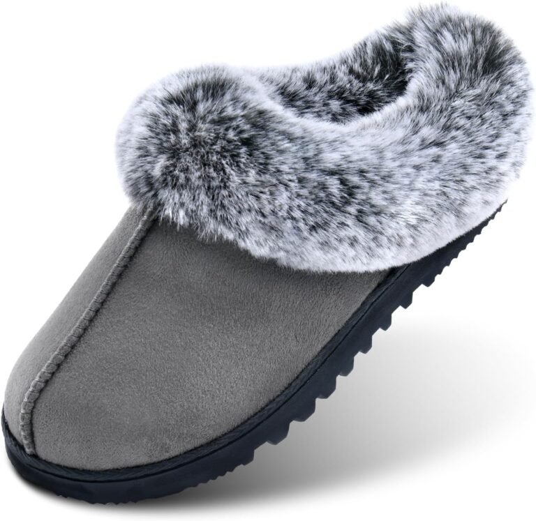 Womens Slippers with Memory Foam,Winter House Slippers for Women with Warm Faux Fur Collar,Cozy Slip-on Bedroom Indoor Shoes